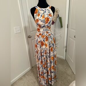 Floral Maxi Dress in Orange and Blue